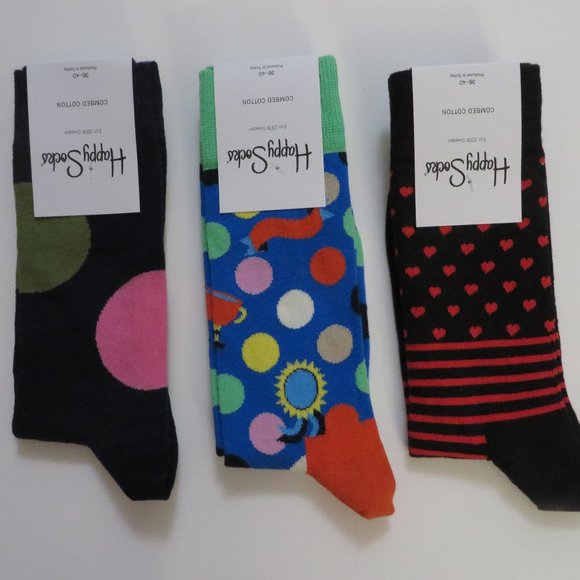NWT Happy Socks Men Women Unisex Adults 3-Pack Mix Color - V4 - Picture 2 of 3